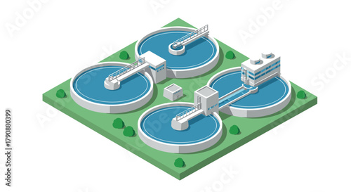 Modern isometric water treatment plant on grass