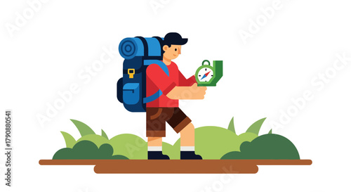 Adventurous Traveler Exploring Nature With Compass Guiding Through Wilderness Trails