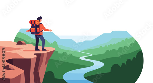 Adventurous Traveler Gazing At Breathtaking Nature And The Scenic Views