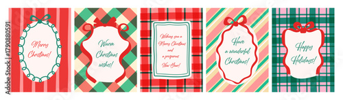 A set of hand-drawn Christmas cards with traditional Christmas and New Year greetings.