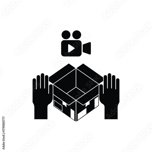 This unboxing package icon perfectly represents the excitement and process of opening a new delivery. Designed in a clean, minimalist silhouette style