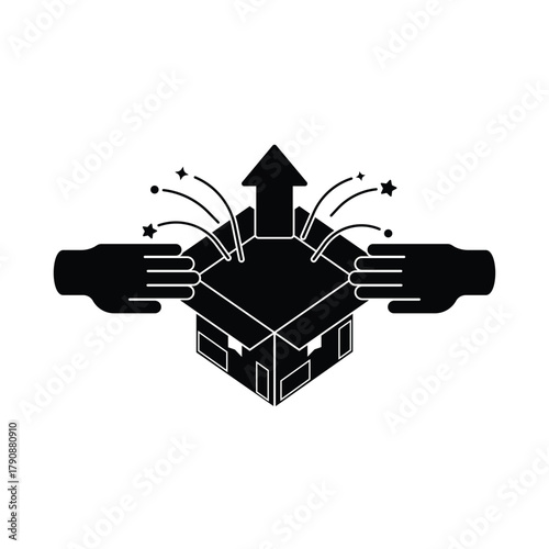 This unboxing package icon perfectly represents the excitement and process of opening a new delivery. Designed in a clean, minimalist silhouette style