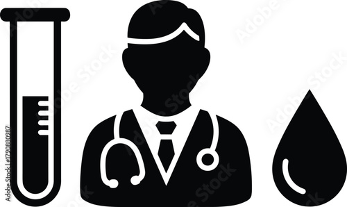 Doctor with stethoscope test tube and blood drop icon medical healthcare