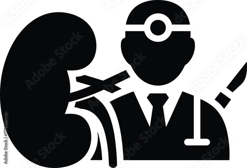 Doctor with surgical tools examining a kidney organ icon medical health