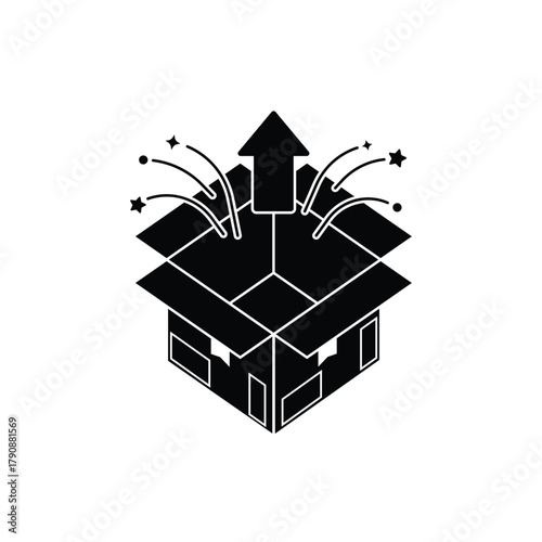 This unboxing package icon perfectly represents the excitement and process of opening a new delivery. Designed in a clean, minimalist silhouette style