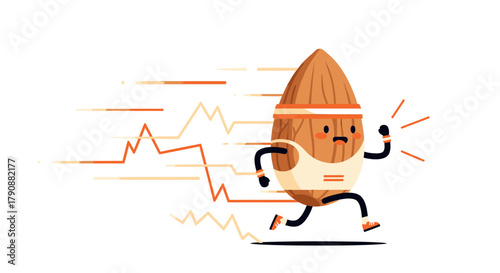 Animated Almond Runner In Exercise Clothes Depicted On a White Background