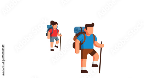Ascending Towards Their Goal: Two Animated Individuals Hiking Against a Dark Background