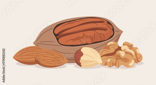 Assortment Of Delicious Nuts Showing Variety, Perfect For Nutritional Food Concepts