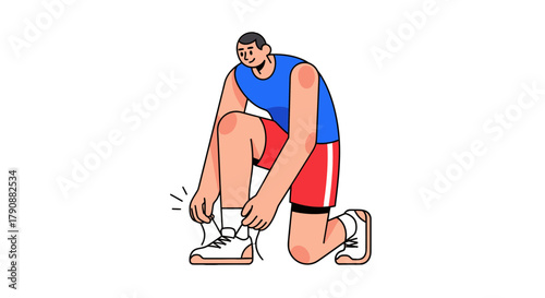 Athlete Kneeling Down Preparing To Tie His Shoelaces For A Physical Activity
