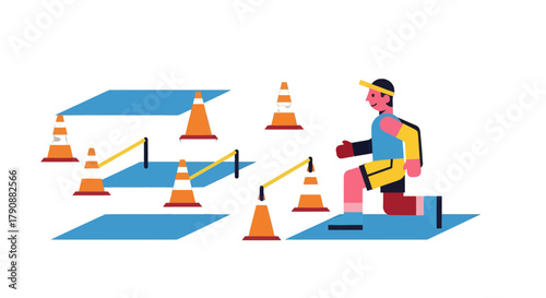 Athlete Navigating Obstacles: A Geometric Representation of Agility and Training, Vector.