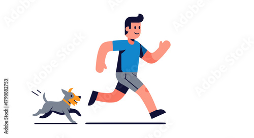 Animated Man And Dog Running Together During Daytime With Dark Background