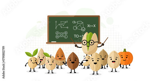 Animated Nuts' Education: A Whimsical Classroom Illustrating Planted Seeds and Algebraic Lessons