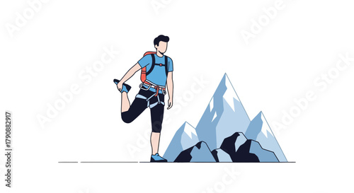 Athlete Warming Up Before Mountain Climb Preparation Ready Fitness Adventure and Outdoors