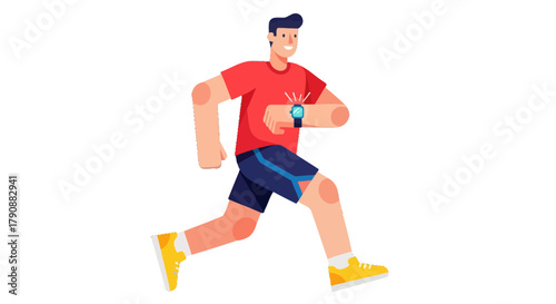 Animated Runner Checking Smartwatch While Sprinting Against a Dark Backdrop