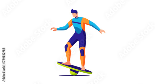 Athletic Man Balanced on Modern Transportation Device Against Black Background