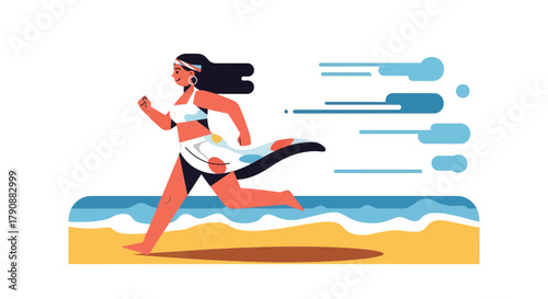 Athletic Figure Running Beside The Beach In A Stylized And Creative Illustration