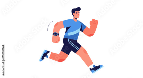 Animated Runner With Smartwatch In Action, Illustrating Fitness And Technology, Vector Image