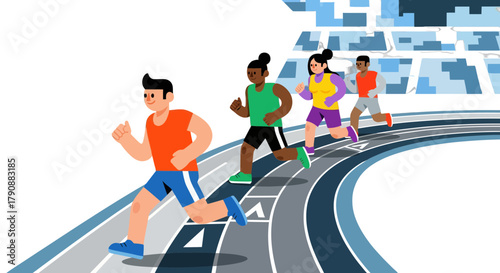 Animated Runners Racing on a Track: A Vibrant Illustration of Sporty Competition