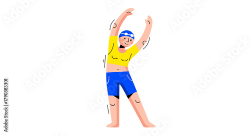 Animated Swimmer Doing Stretching Exercises Before Training, Digital Cartoon Illustration