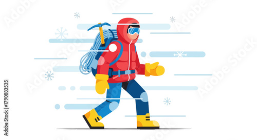 Arctic Explorer Walking Across Snow With Equipment and A Determined Expression