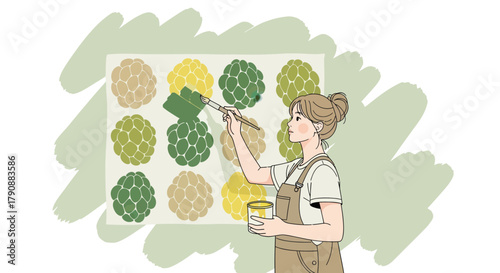 Artisan Decorating Abstract Fruit Patterns While Artistic Work Is in Progress