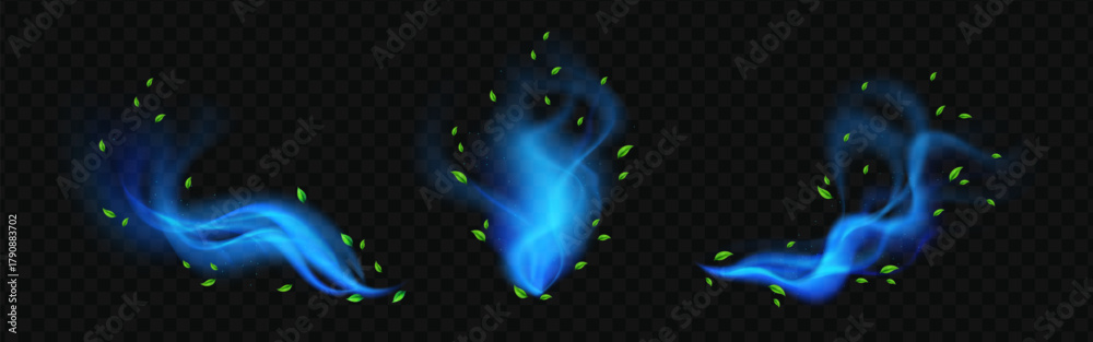 Fototapeta premium Cool blue breeze with mint green leaves swirling in gentle refreshing flow.