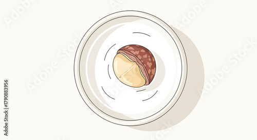 Artistic Depiction of a Macadamia Nut on a Minimalistic Dish Presentation