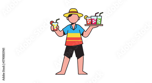 Bartender Serving Assortment Of Refreshing Cocktails On A Tray Isolated On Black Background