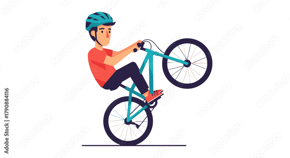 Fototapeta premium Bicycle Rider Raises Front Wheel In A Skillful Display Of Balance And Control