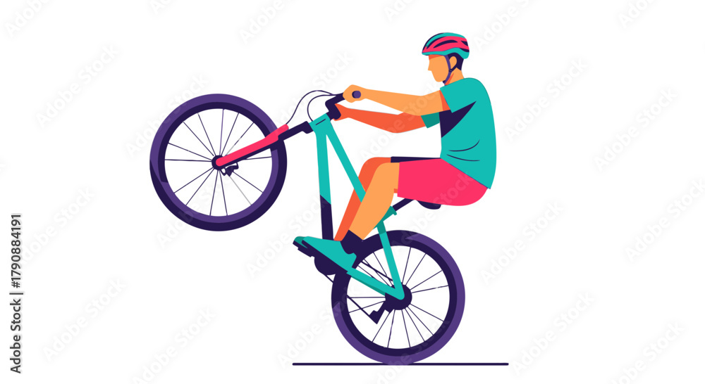 Fototapeta premium Bicyclist Achieving Wheelie On A Bicycle With Dynamic Motion And Great Balance Displayed