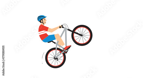 Bicycle Cyclist Executes Wheelie, Depicting Action, Skill, and Balance on Black Background