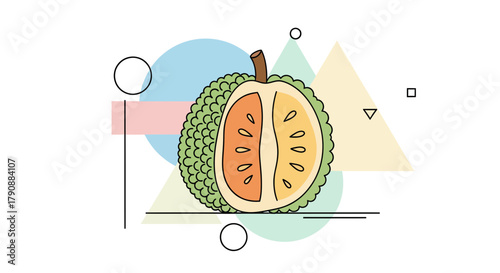 Artistic Illustration Of A Cross-Sectioned Jackfruit With Geometric Shapes Design