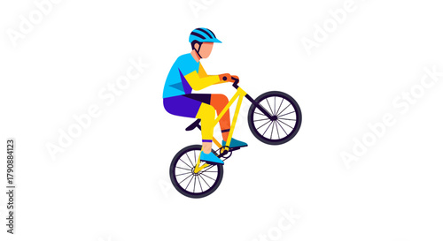 Bicycle Rider Performing A Stunt Against Black Background, Dynamic Movement Illustration