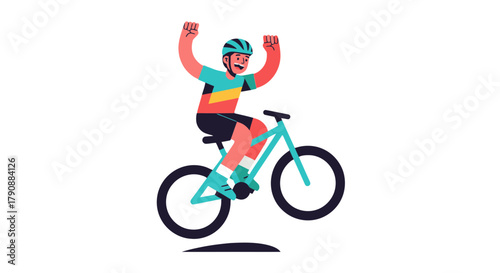 Bicycling Champion: Animated Athlete Rejoices Over Victory on Two-Wheeled Machine