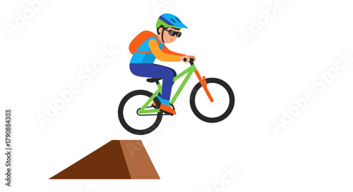Bicyclist Successfully Executes A Ramp Jump Against A Black Background Illustration