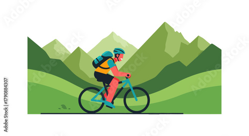 Bicyclist Travels Through Mountains, Achieving Athletic Feats for Outdoor Activities