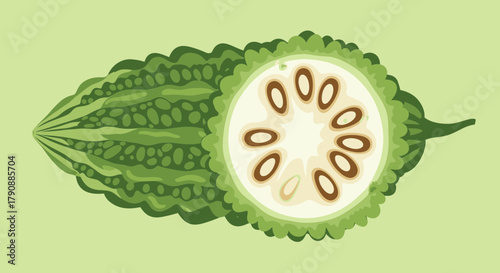 Bitter Melon Illustration: A Colorful Depiction Of The Tropical Gourd In Close Up View