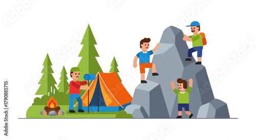 Camping Adventure: Illustrative Depiction of Outdoor Exploration and Excursion Activities