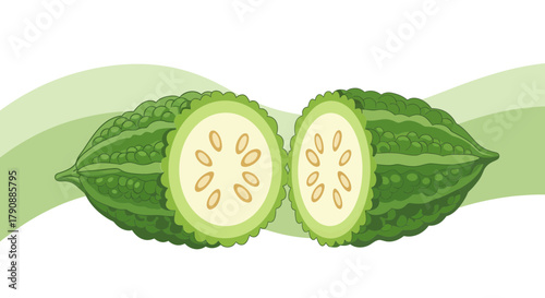Bitter Melon Illustration Displaying Fresh Produce, Perfect for Health and Wellness Campaigns