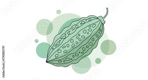 Bitter Melon Illustration Against Pastel Background Ideal For Health, Natural and Dietary Concepts