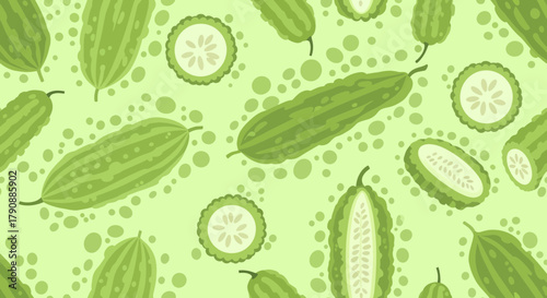 Bitter Melon Pattern on Light Green Background Creates Vivid and Refreshing Design