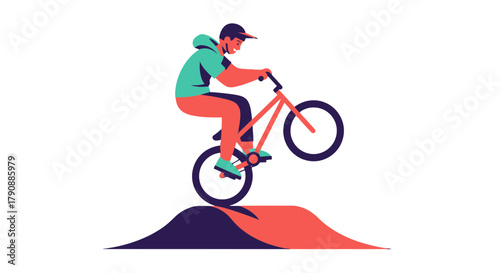 BMX Rider Performing Stunt on Ramp with Vibrant Colors and Minimalistic Design
