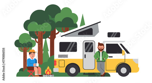 Camping Adventure: Two Happy Campers Experiencing The Joy Of Outdoor Recreation