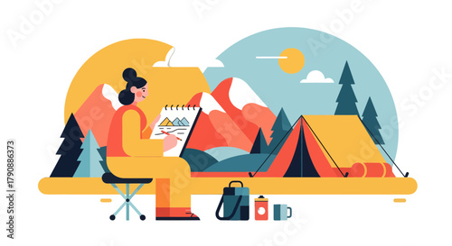 Camping Artistry: Illustrative Depiction of Outdoor Adventures and Creative Pursuits