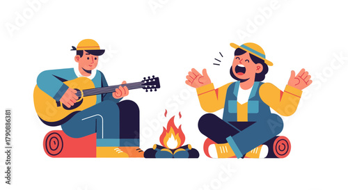 Campfire Serenade Under the Stars: Sharing Music and Joy Around the Fire, Relaxing