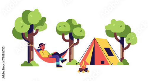 Camping Escape: Illustrative Scene of Leisure and Tranquility in the Wilderness