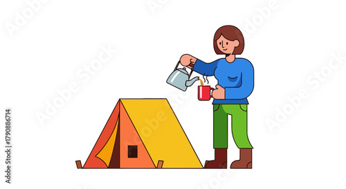 Camping Adventure: Enjoying Coffee Before Trekking Beneath the Open Sky Outdoors