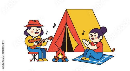 Camping Serenade: A Harmonious Gathering Under the Stars Singing and Joyful Moments
