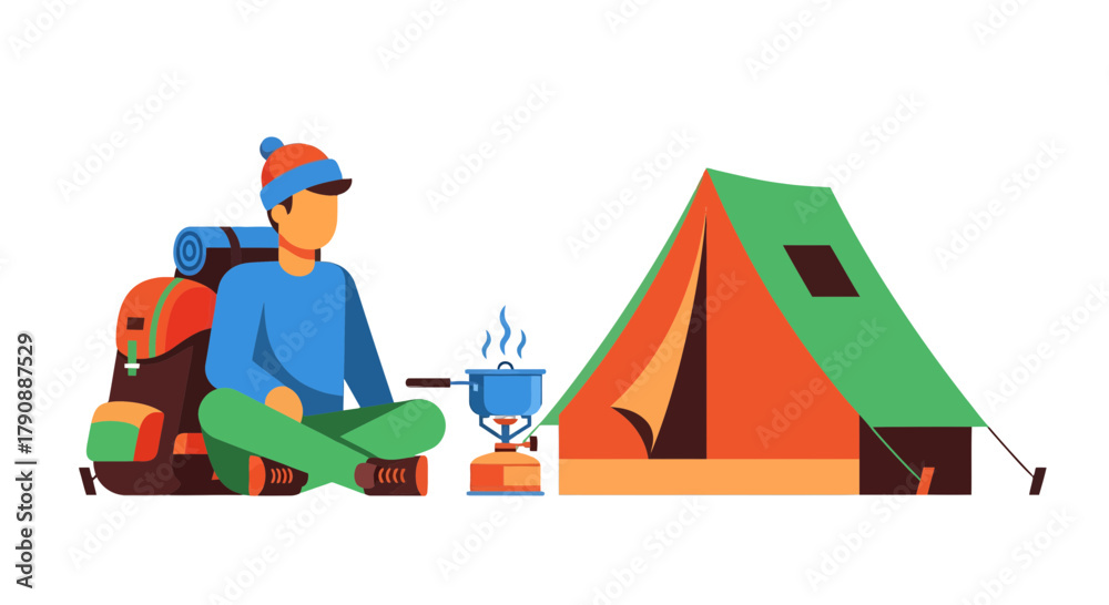 Fototapeta premium Camping Adventure Illustration Depicting Preparation for a Night Under The Stars
