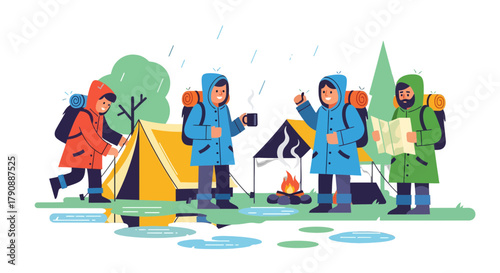 Camping Under The Midnight Rain: An Illustrated Adventure Through Nature's Embrace